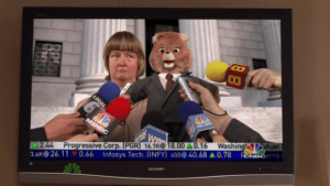 Cathy Geiss from 30 Rock with her Teddy Ruxpin bear