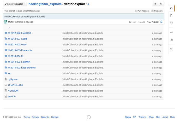 This is a screen cap of the vector-exploit directory in the hackingteam_exploits repo on GitHub.
